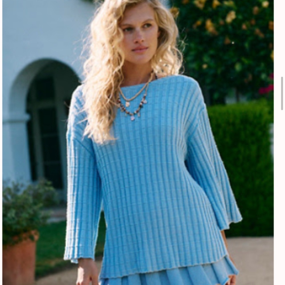 Free People Sky Blue Ribbed Knit Sweater & skirt